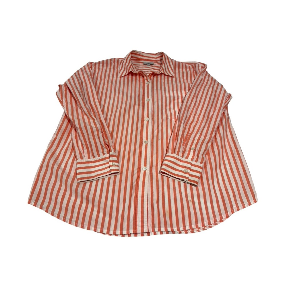 Rails Women Striped Button Down Shirt Orange White Oversized Coastal Medium